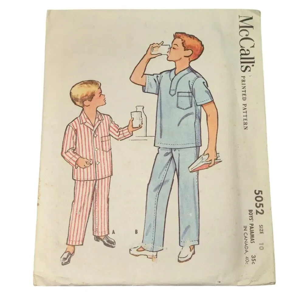 McCalls 5052 Vintage Sewing Pattern Size 10 Boys Pajamas